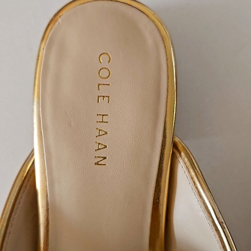 Cole Haan Cream Leather Mule Slides Gold Trim Loafers Women’s 6.5 - Picture 2 of 10